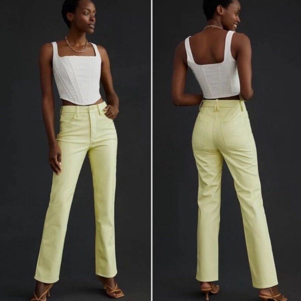 NEW Good American Good Icon Faux Leather Pant, Yellow, Women's Jeans Size 4